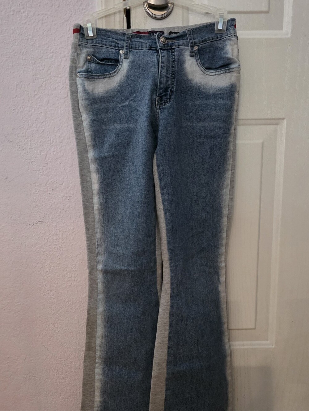 Younique Size 5 Two-Tone Blue Denim Flare Jeans with Gray Side Panels
